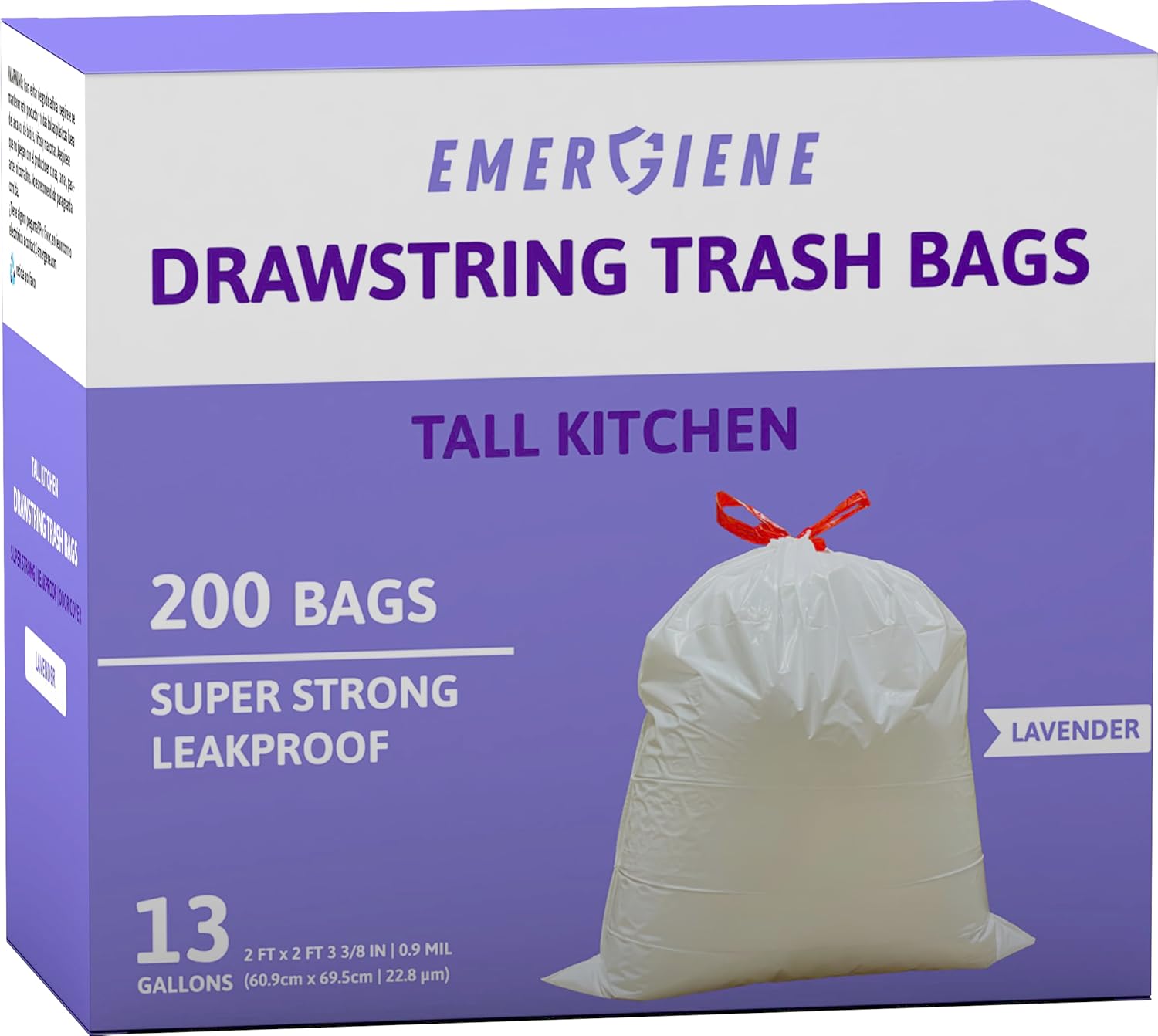 13 Gallon Drawstring Trash Bags, Lavender Scented 200 Count Tall Kichen Garbage Bags, Pre-Separated, Odor Control, Ultra Strong, Leakproof, Sturdy, White