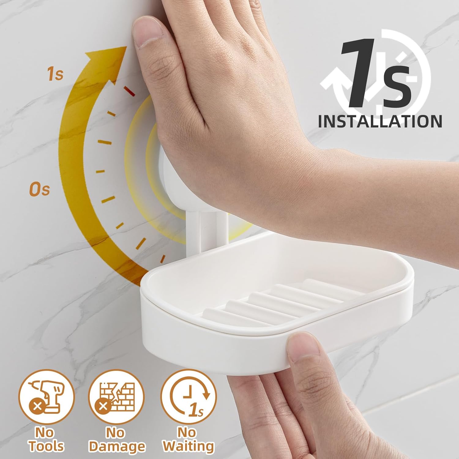 LEVERLOC Soap Dish Holder for Shower Suction Cup Wall Mounted Self Draining NO-Drilling Removable Bar Soap Sponge Holder for Bathroom Bathtub Kitchen Sink Waterproof Strong Vacuum Suction Adhesion