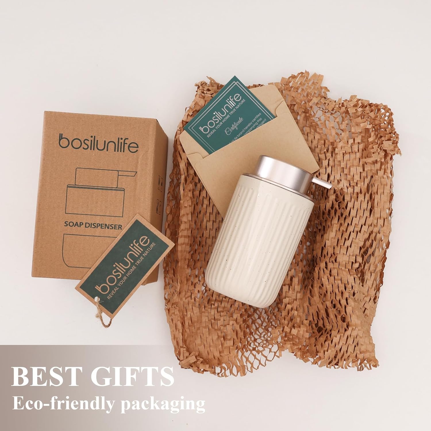 BosilunLife Dish Hand Soap Dispenser - Liquid Pump Soap Dispenser for Bathroom Decro Aprcot 12oz Ceramic Kitchen Dish Dispenser with Rust-Proof Liquid Pump Modern Refillable Lotion Bottles