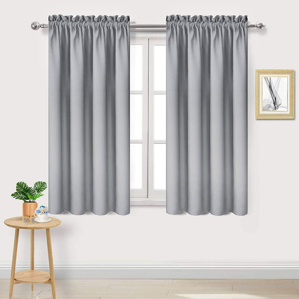 DWCN Blackout Curtains Room Darkening Thermal Insulated Bedroom Curtains Window Curtain Panels, 38 x 45 inches Long, Set of 2 Silver Grey Rod Pocket Drapes