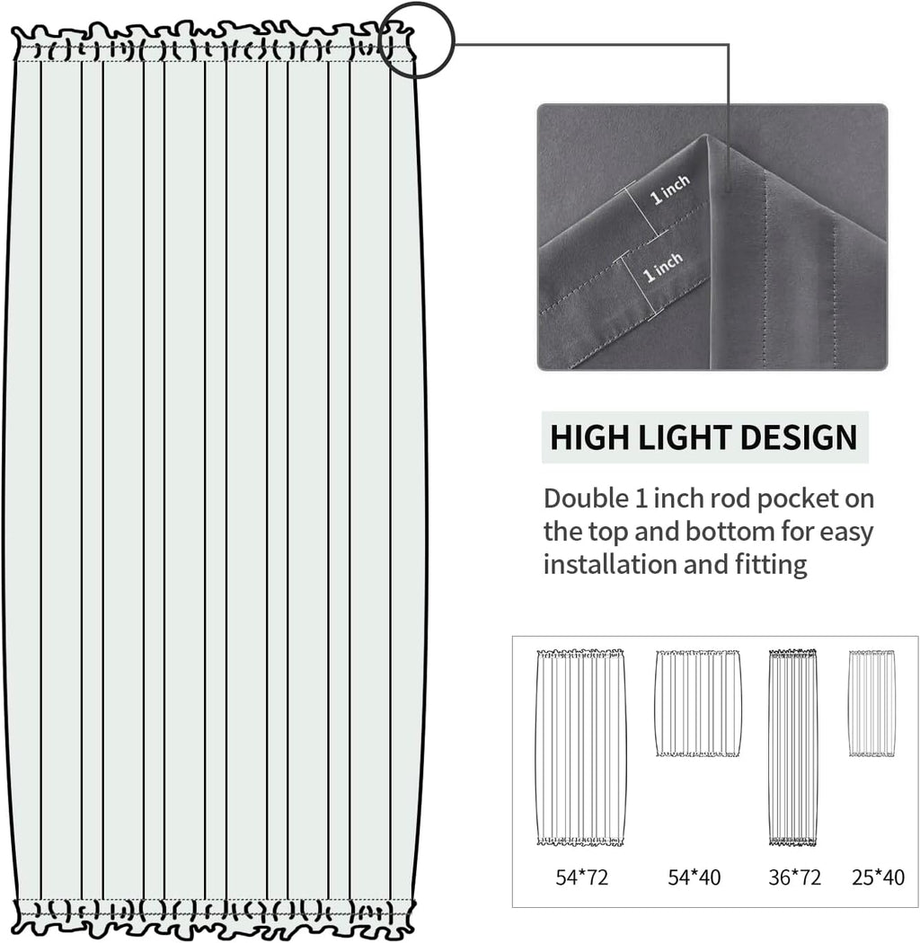 DWCN French Door Curtains – Rod Pocket Thermal Blackout Curtain for Doors with Glass Window, Kitchen and Patio Doors for Privacy, 36 X 72 Inches Long, 1 Curtain Panel with Tieback,Dark Grey