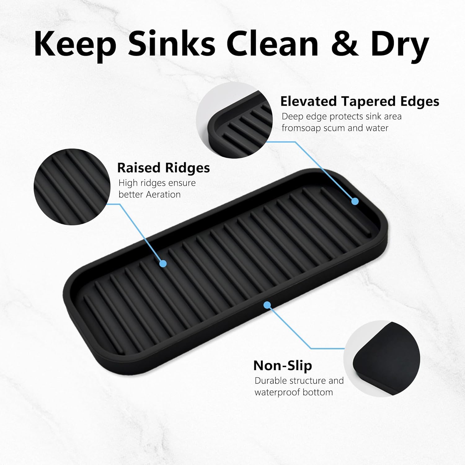 Silicone Sponge Holder Kitchen Sink Organizer Tray Dish Caddy Soap Dispenser, Scrubber Spoon Holder,Dishwashing Accessories 2 Pack (Black)