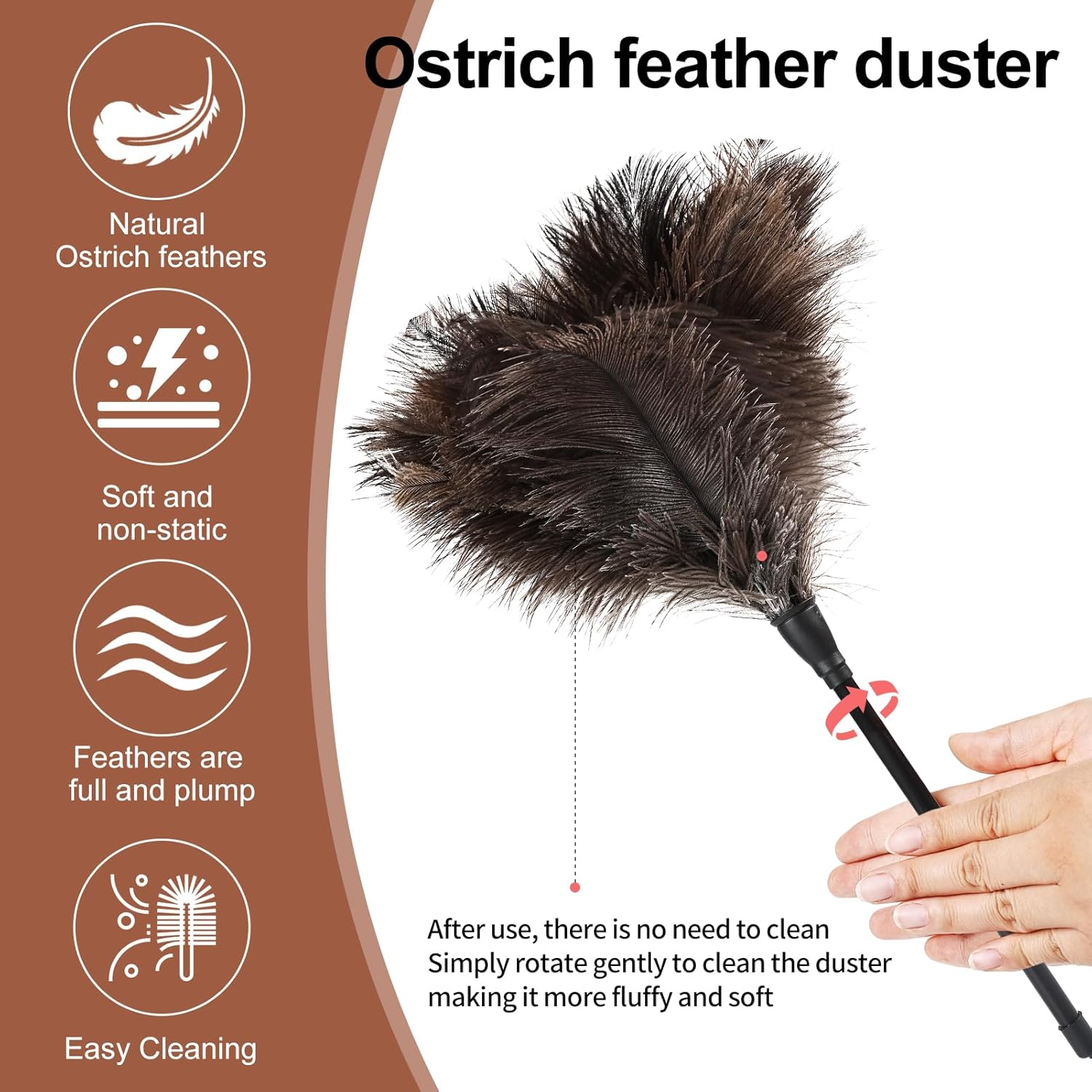 Ostrich Feather Duster-14.9 Inch Mini Natural Feathers Dusters with Plastic Handle Reusable Handheld for Cleaning Supplies Home Car Office(2pcs)