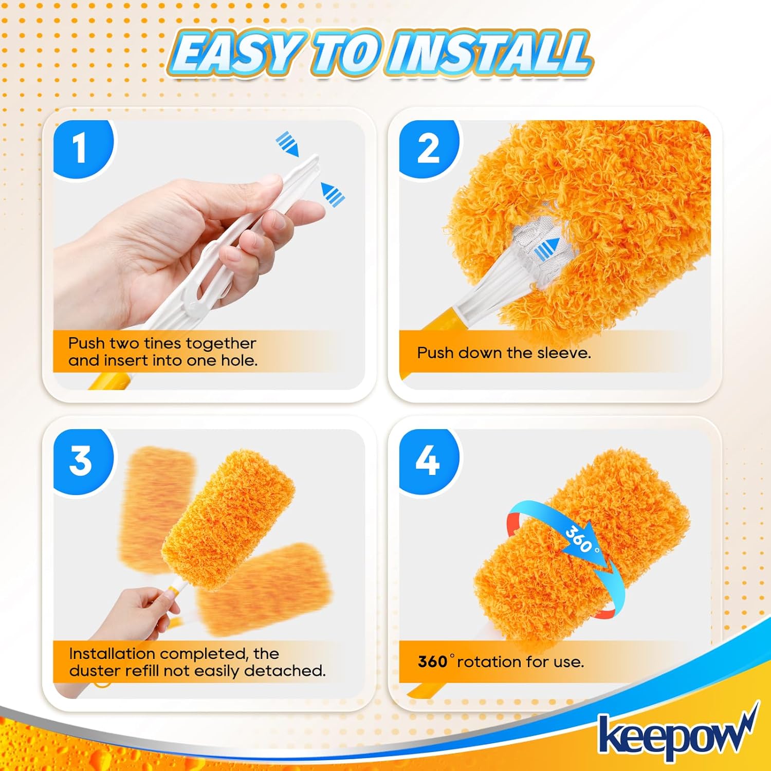 KEEPOW, 6-Pack Microfiber Reusable Refills Compitable with Hand Duster, 360 Degree Dry Microfiber for Cleaning Duster Heavy Duty Refills