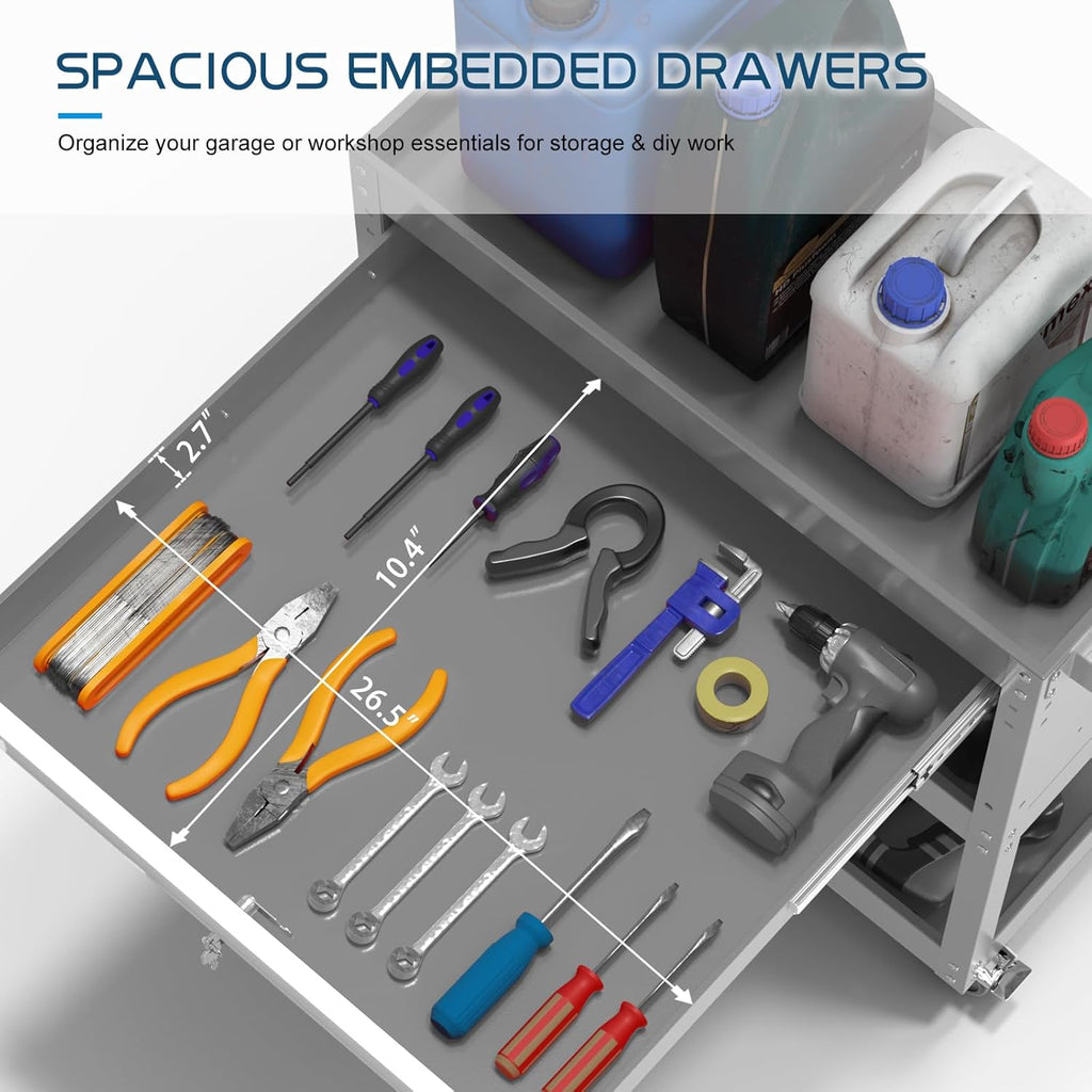 3 Tier Rolling Tool Cart on Wheels, Heavy-Duty Utility Cart Service Cart with Locked Drawers for Garage, Warehouse, Repair Shop, Workshop…