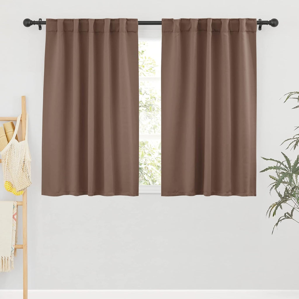 RYB HOME Blackout Curtain Shades - Thick Window Drapes for Cafe Bar, Sunlight Block Shades Absorb Heat for Bedroom Living Room Backdrop, 42-inch Width x 54-inch Length, Mocha, 1 Pair