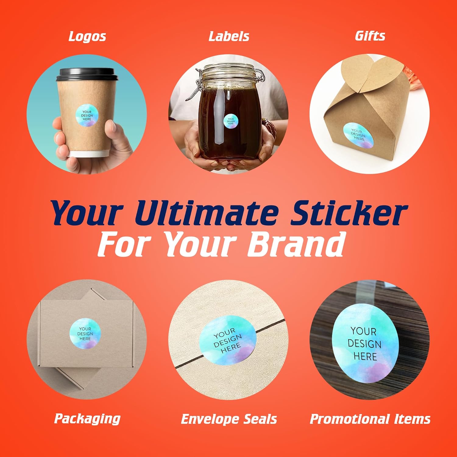 100 Custom Vinyl Stickers - Upload Your own Image, Text, Design, Logo - Personalized Logo Labels for Handmade, Packaging, Bottle, Jars, Candle, Brand Stickers (Sky Blue, 1x1)