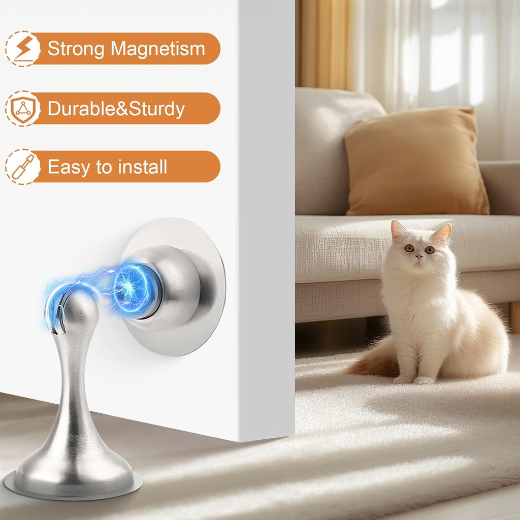 Probrico Brushed Nickel Magnetic Door Stoppers for Bottom of Door, Stainless Steel Magnet Door Catch Door Stops to Keep Door Open, Heavy Duty Door Holder, Wall and Floor Mounting, 6 Pack