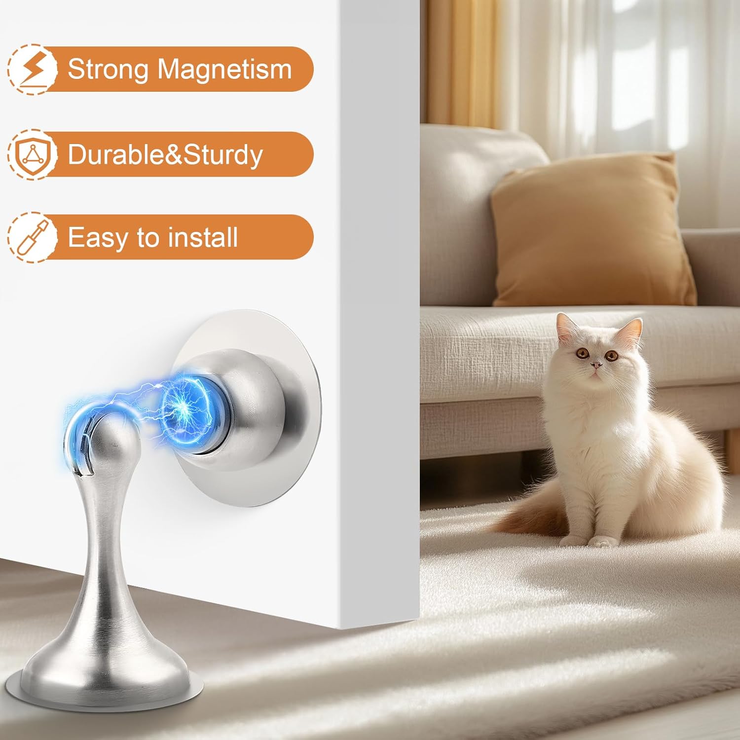 Probrico Brushed Nickel Magnetic Door Stoppers for Bottom of Door, Stainless Steel Magnet Door Catch Door Stops to Keep Door Open, Heavy Duty Door Holder, Wall and Floor Mounting, 2 Pack