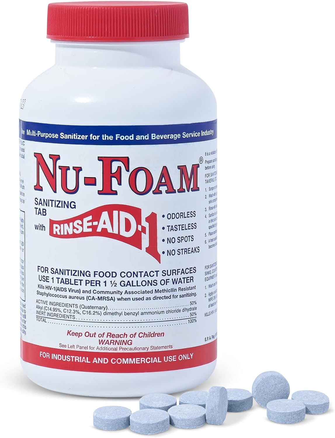 Nu-Foam Sanitizing Tablets for Bar Glassware – Superior Rinse Aid - Hand Washing Bar, Tavern, Brewery Supplies - Spotless Serving Glasses - Professional-Grade Glass Sanitation - 100 Tablets/600 Quarts