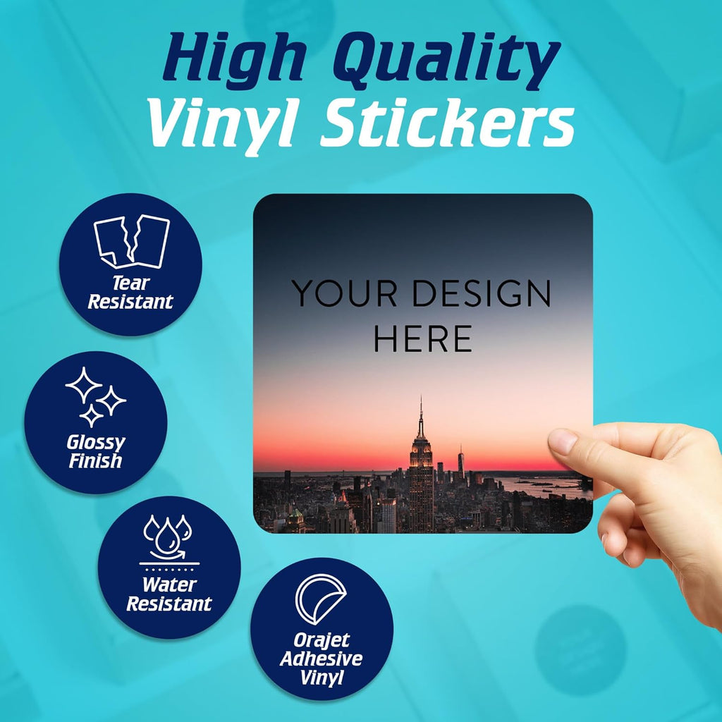 100 Custom Vinyl Stickers - Upload Your own Image, Text, Design, Logo - Personalized Logo Labels for Handmade, Packaging, Bottle, Jars, Candle, Brand Stickers (City, 6x6 Square)