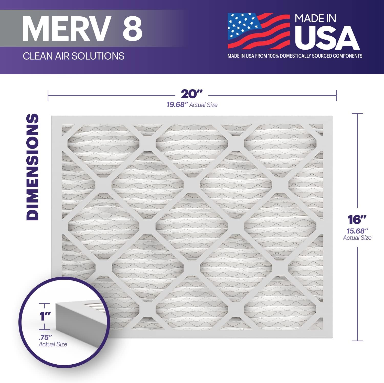 BNX TruFilter 16x20x1 Air Filter MERV 8 (12-Pack) - MADE IN USA – Dust & Pet Defense Electrostatic Pleated Air Conditioner HVAC AC Furnace Filters for Dust, Pet, Mold, Pollen MPR 600 – 700 & FPR 5
