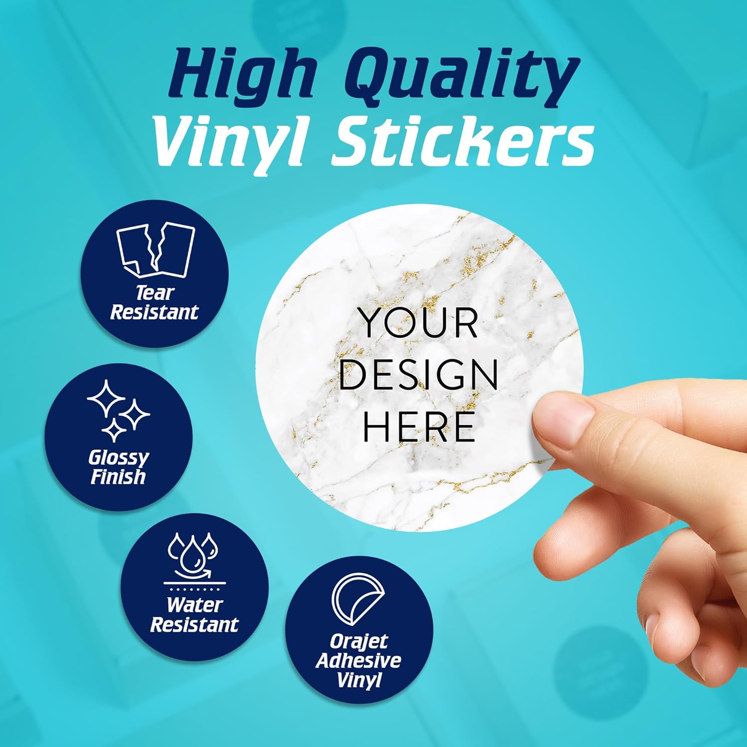 100 Custom Vinyl Stickers - Upload Your own Image, Text, Design, Logo - Personalized Logo Labels for Handmade, Packaging, Bottle, Jars, Candle, Brand Stickers (Gold Marble, 3x3)