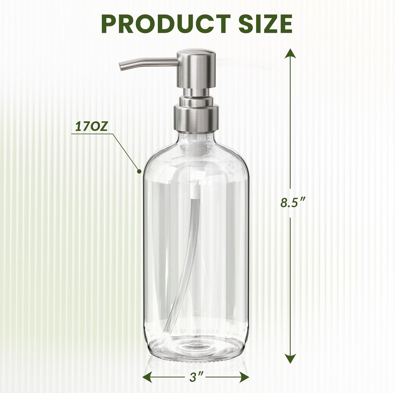 AmazerBath Soap Dispenser, 2 Pack Glass Soap Dispenser with Pump Stainless Steel, 17 Oz Hand Soap Bottles Bathroom Kitchen, Clear