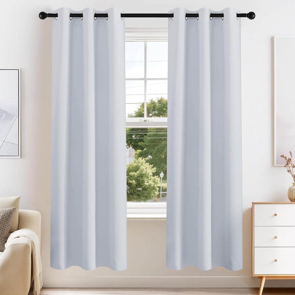 PONY DANCE Blackout Curtains for Bedroom 72 Inch Length 2 Panels Set, Privacy Thermal Insulated Room Darkening Grommet Drapes for Living Room Window, W34 x L72 Inch, Greyish White