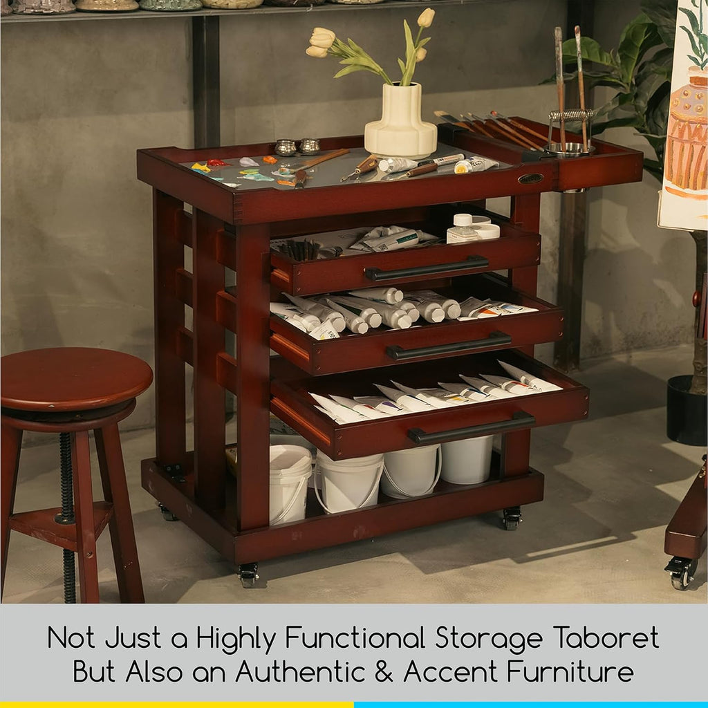 MEEDEN Art Supply Storage Cart, 5 Tier Solid Beech Wood Utility Rolling Cart with 3 Drawers, Craft Orgnizer on 4 Wheels