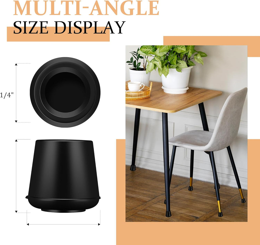 1/4" Round Rubber Furniture Leg Tips Caps, 8 Pack Black Extra Small Furniture Leg Floor Protectors (Fit: 6mm to 7mm)