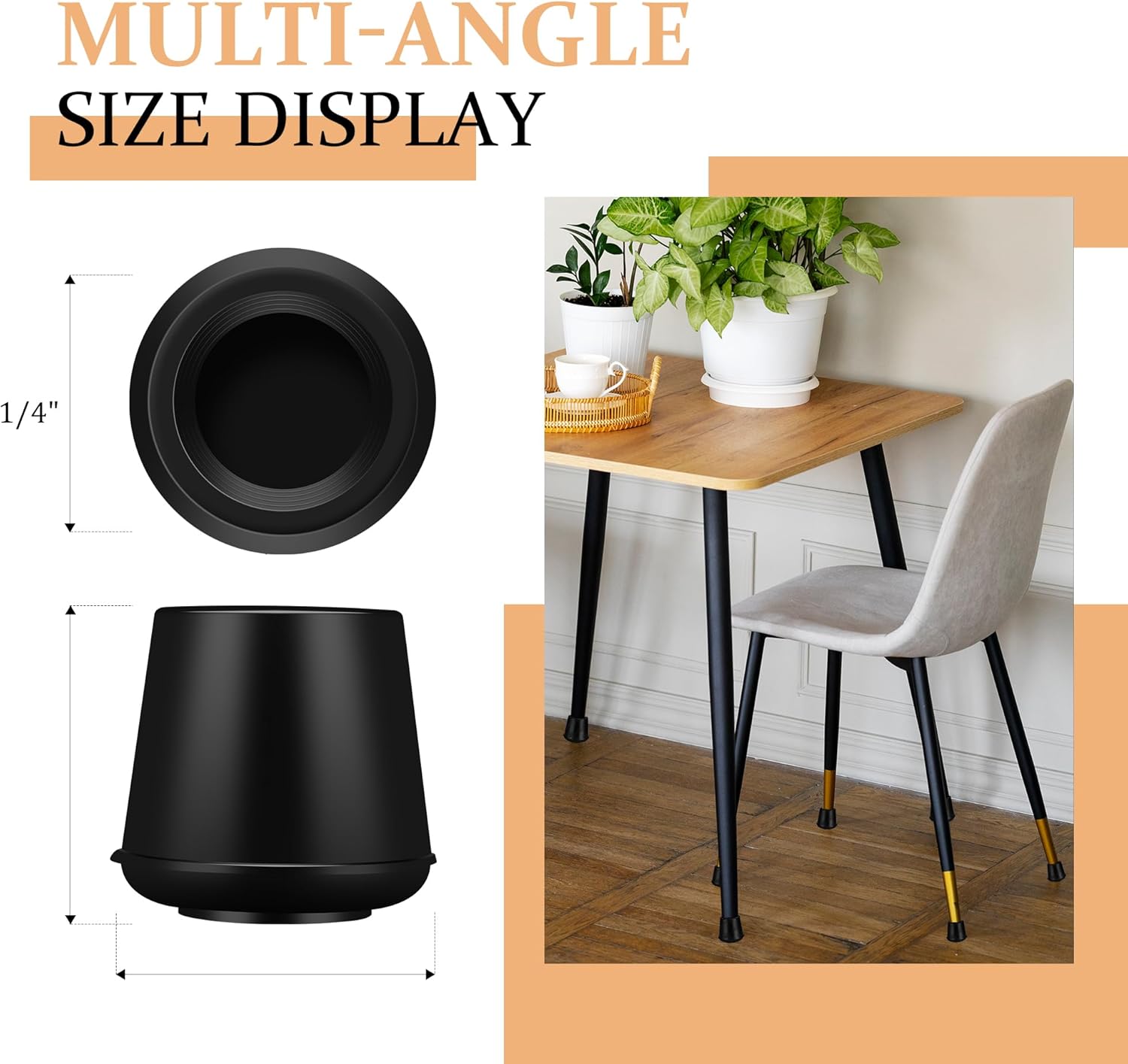 1/4" Round Rubber Furniture Leg Tips Caps, 8 Pack Black Extra Small Furniture Leg Floor Protectors (Fit: 6mm to 7mm)