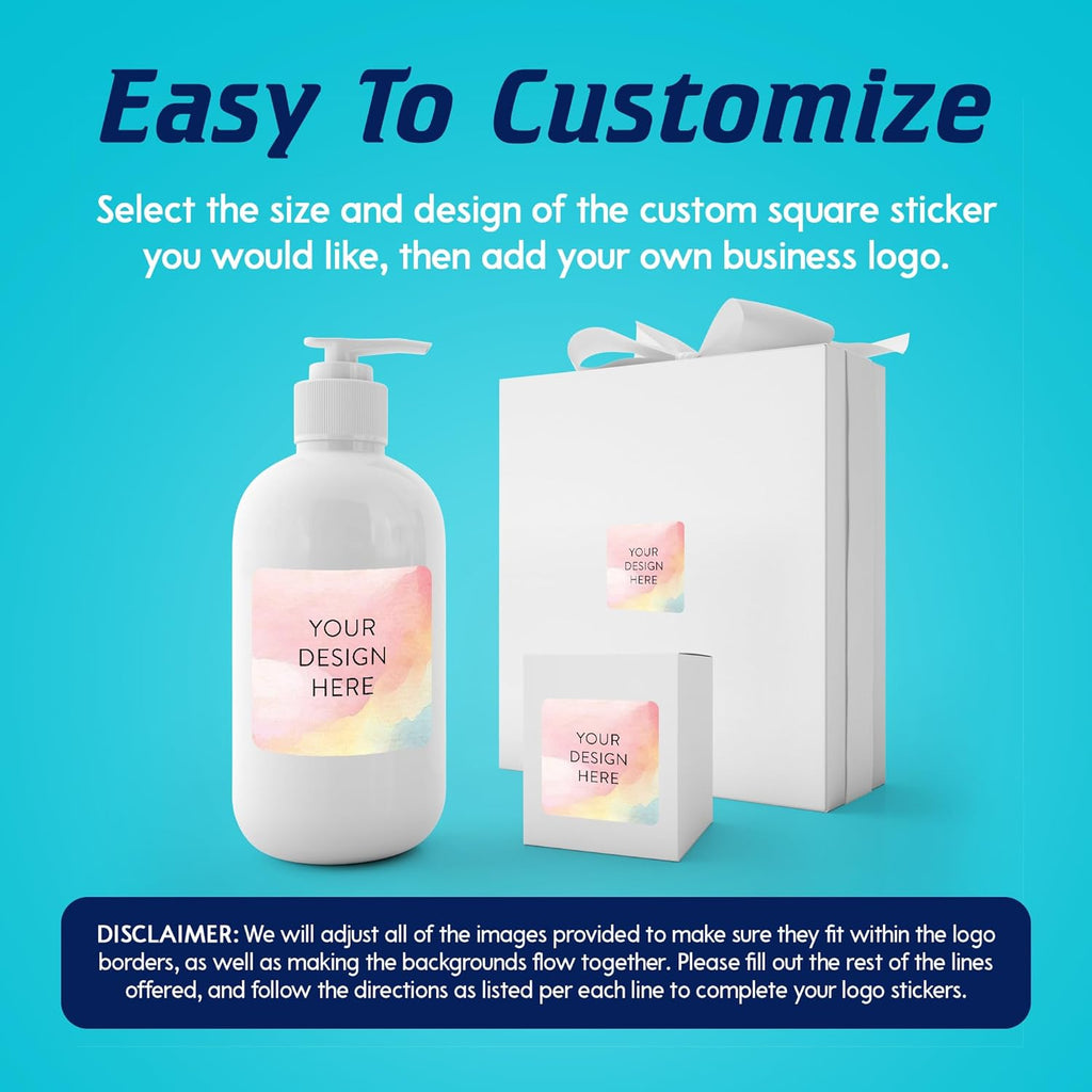 100 Custom Vinyl Stickers - Upload Your own Image, Text, Design, Logo - Personalized Logo Labels for Handmade, Packaging, Bottle, Jars, Candle, Brand Stickers (Watercolor Square, 2x2)