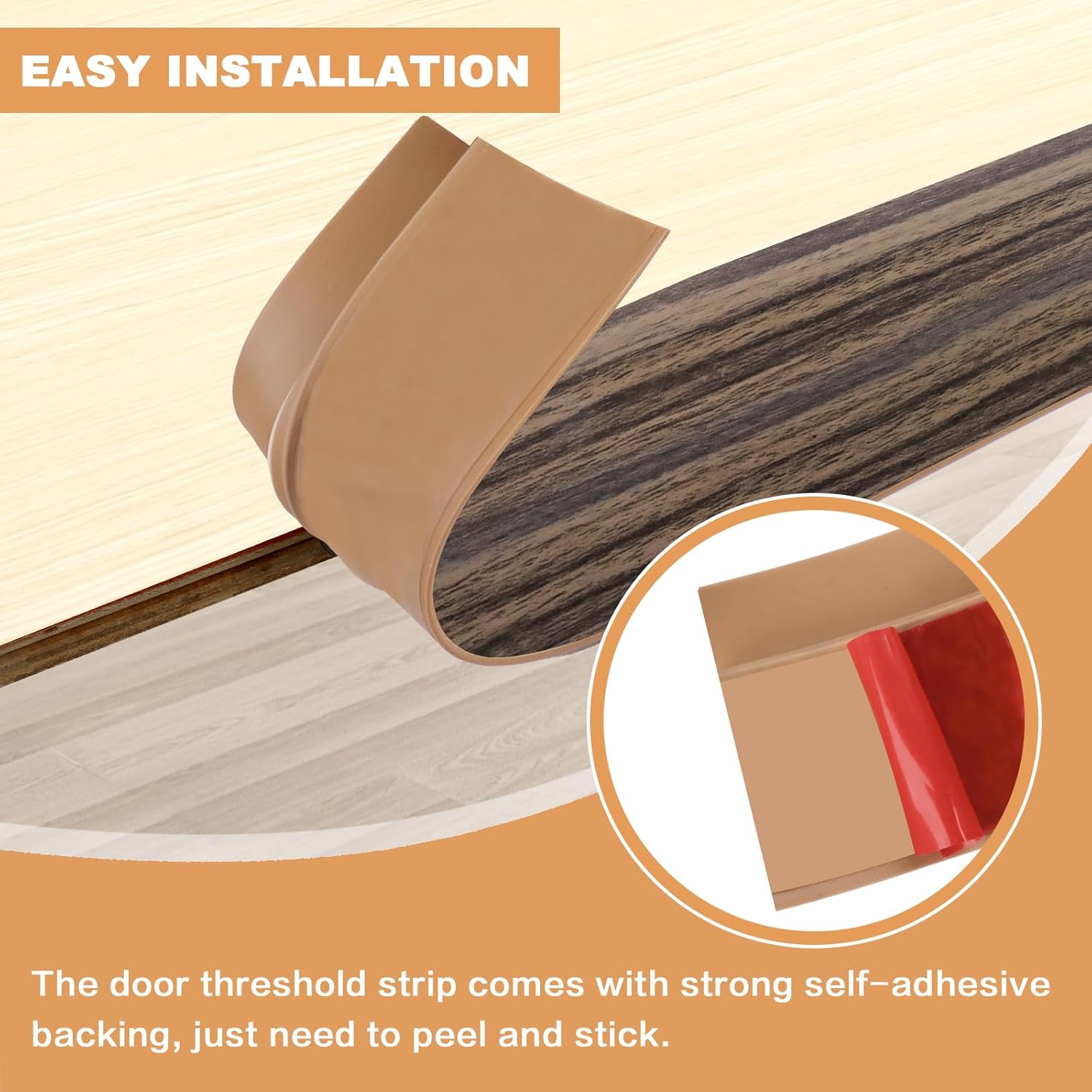 Vinyl Door Threshold Flooring Transition Strip Self Adhesive Carpet Edging Strip for Laminate Doorway Edge Threshold from 2/5" to 3/5" (Grayish Brown Wood Grain, 6.6 Ft)