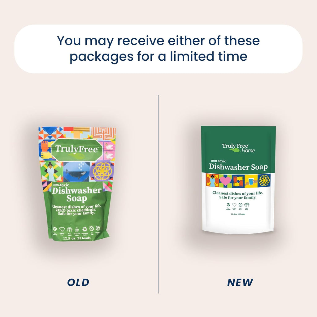 Truly Free Dishwasher Detergent Powder | Natural Dish Detergent, Dishwasher Soap | Plastic Free, Plant-Based, Clean, Heavy Duty Hard Water Stain & Grease Remover | Fragrance Free | 12.5 oz (Pack of 2)