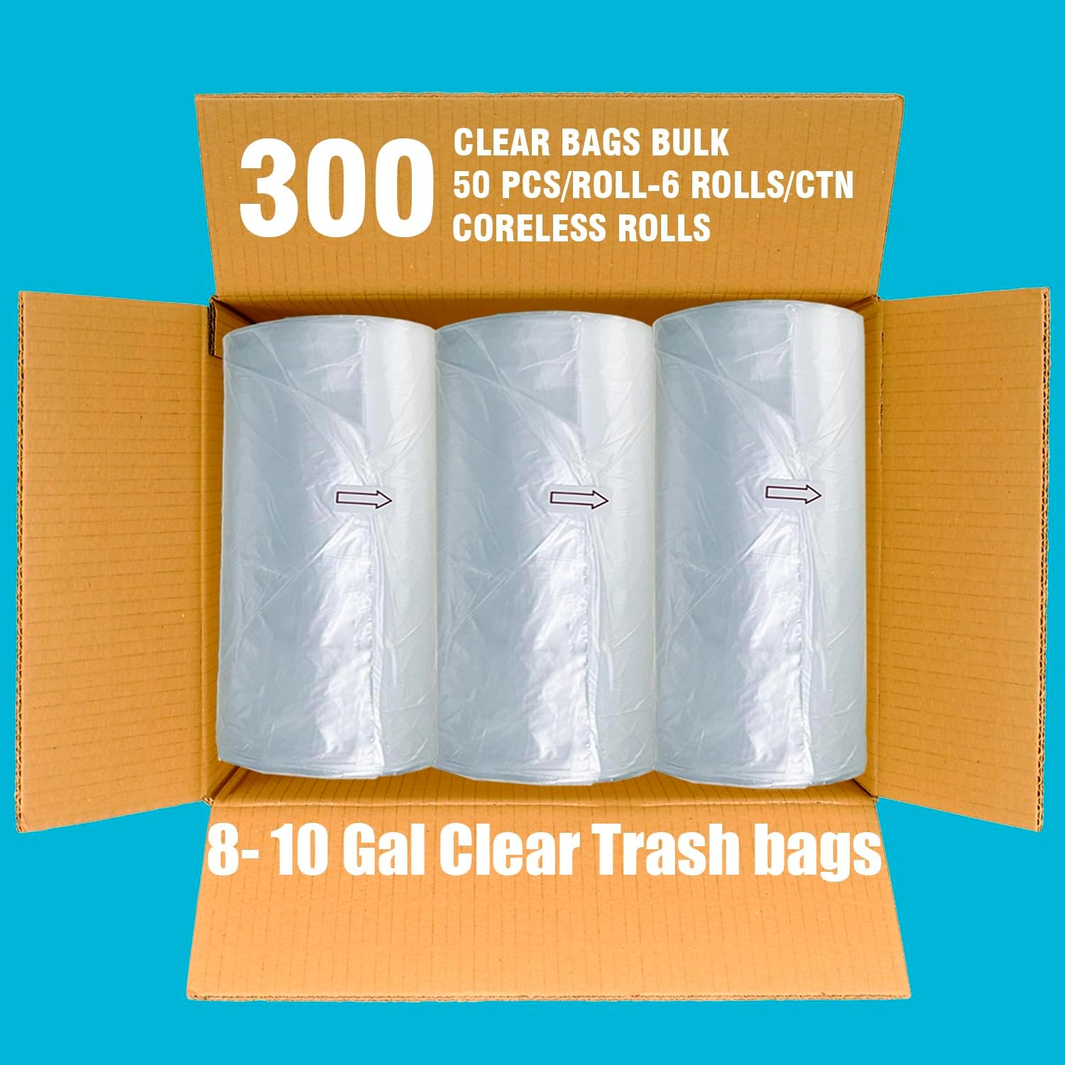 Trash Bags 8-10 Gallon, 300 Count Bulk, Clear Plastic Recycling Bags, Multi-purpose Garbage Bags Can Liners for Business Home Kitchen Commercial and Industrial