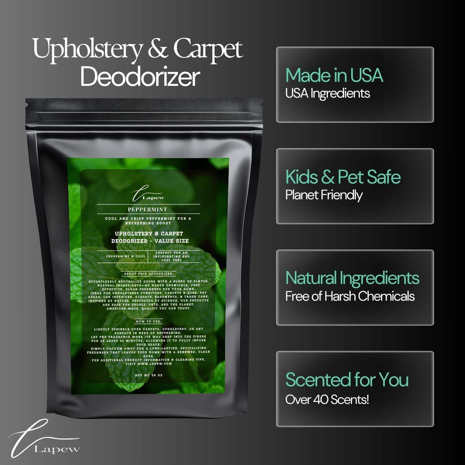 Peppermint Carpet Freshener Powder Refill 36 oz | Powerful Odor Eliminator for Home | Upholstery Deodorizer | Carpet Deodorizer | Pet Urine | Cat Litter Box