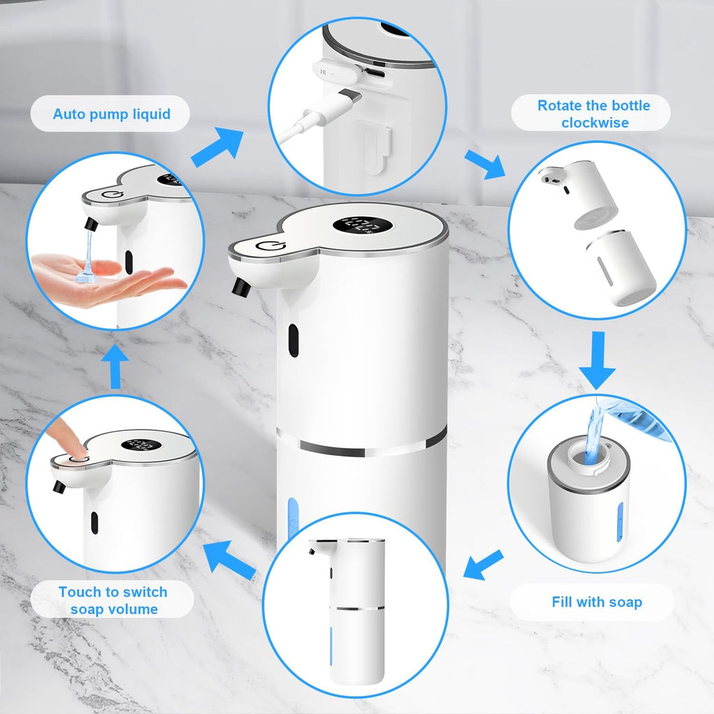 Automatic Liquid Soap Dispenser,6 Level Adjustable Liquid, Wall Mount Soap Dispenser,USB Rechargeable with LED Display,12.8oz/ 380ml Touchless Hand & Dish Dispenser for Bathroom, Kitchen