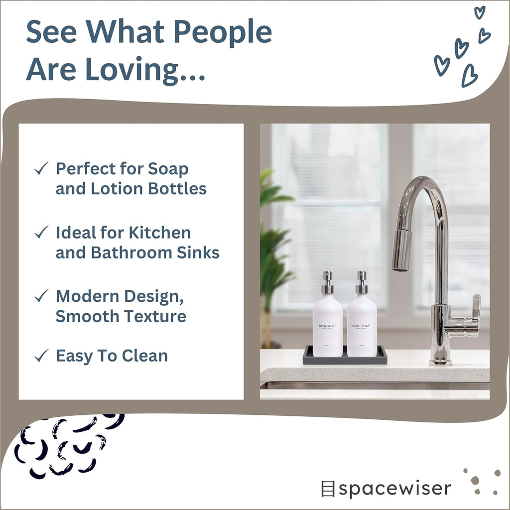 Countertop and Vanity Tray - Small 7.7" Silicone Tray for Soap Dispenser Bottles, Bathroom Trays, Kitchen Sink Soap Trays, Sink Caddy Kitchen Sinks Organizer, Soaps Dish & Sponge Holder Mat