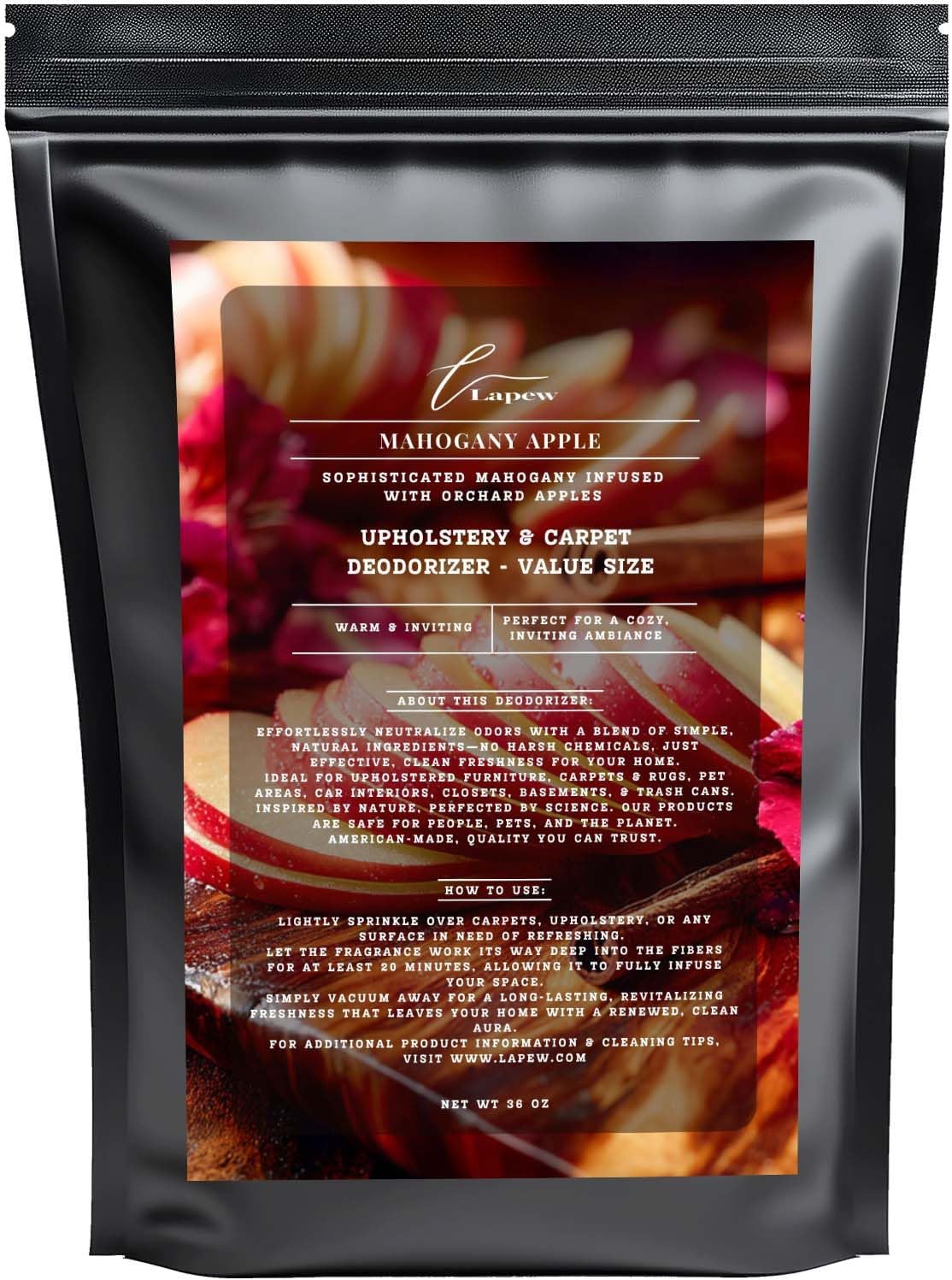 Mahogany Apple Carpet Freshener Powder Refill 36 oz | Powerful Odor Eliminator for Home | Upholstery Deodorizer | Carpet Deodorizer | Pet Urine | Cat Litter Box