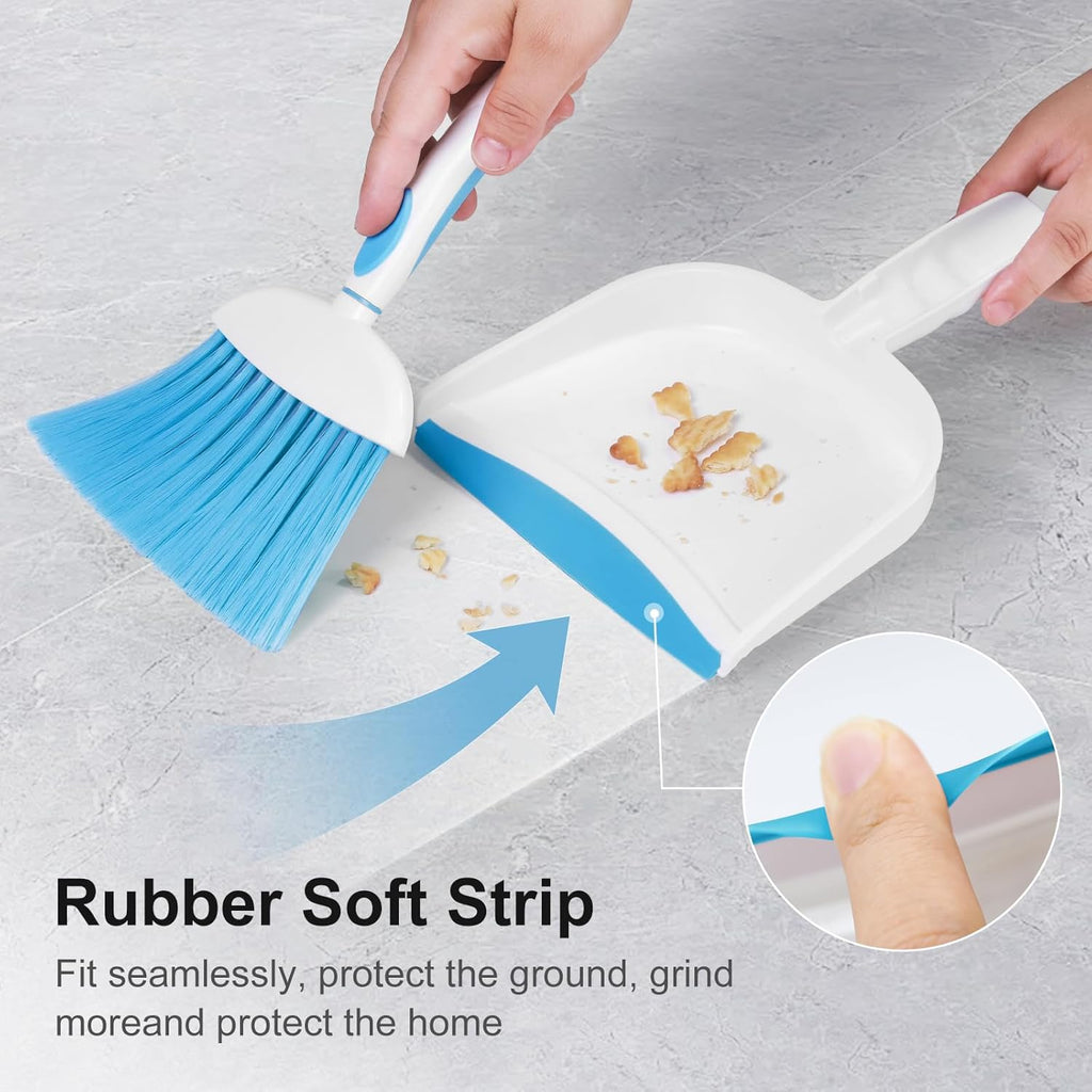 NACENA Small Dust Pan and Brush Set, Mini Broom and Dustpan Set Small Hand Broom and Brush Combo Dust Pan with Teeth for Home Cleaning Drawers Desktop Sofas Pet Care and Outdoor, Dark & Blue