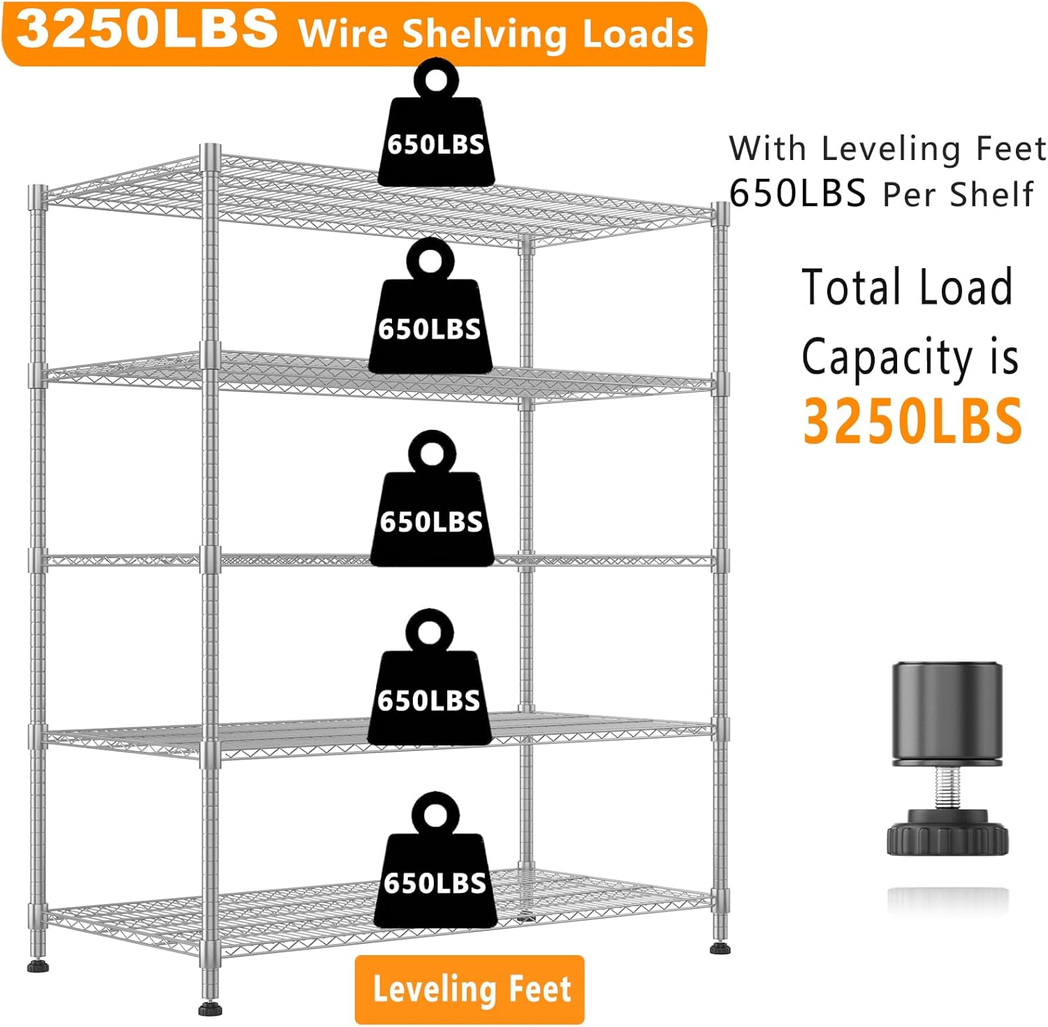 Himimi 5 Tier Wire Shelving with Wheels Heavy Duty Height Adjustable Metal Shelves for Storage, Commercial Grade Steel Utility Wire Rack for Kitchen Garage Pantry Organization-24×48×82, Silver