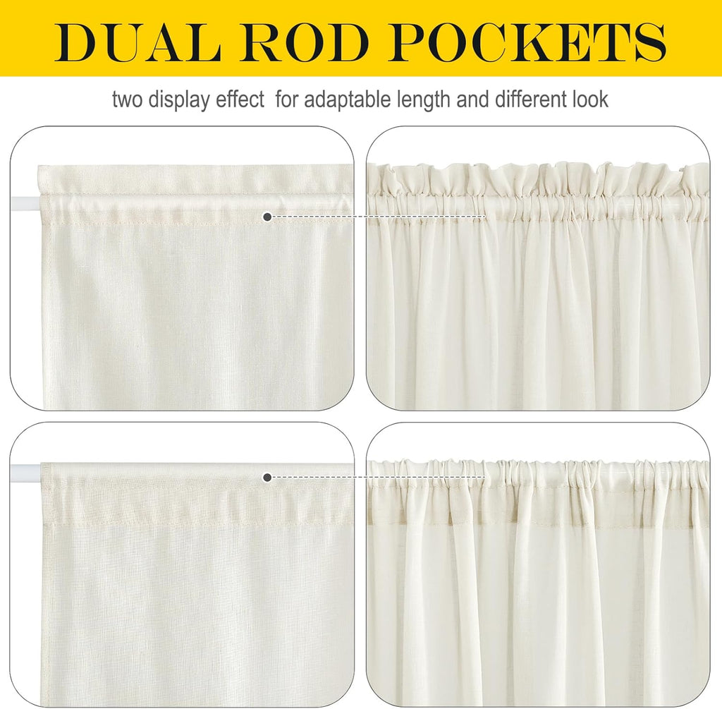 NICETOWN Linen Curtains 50 Inches Long for Bedroom Living Room Door, Light Filtering Sheer Curtains for French Front Back Door, Tie up Blind Shade, 1 Panel, 26" W x 50" L, Ivory White