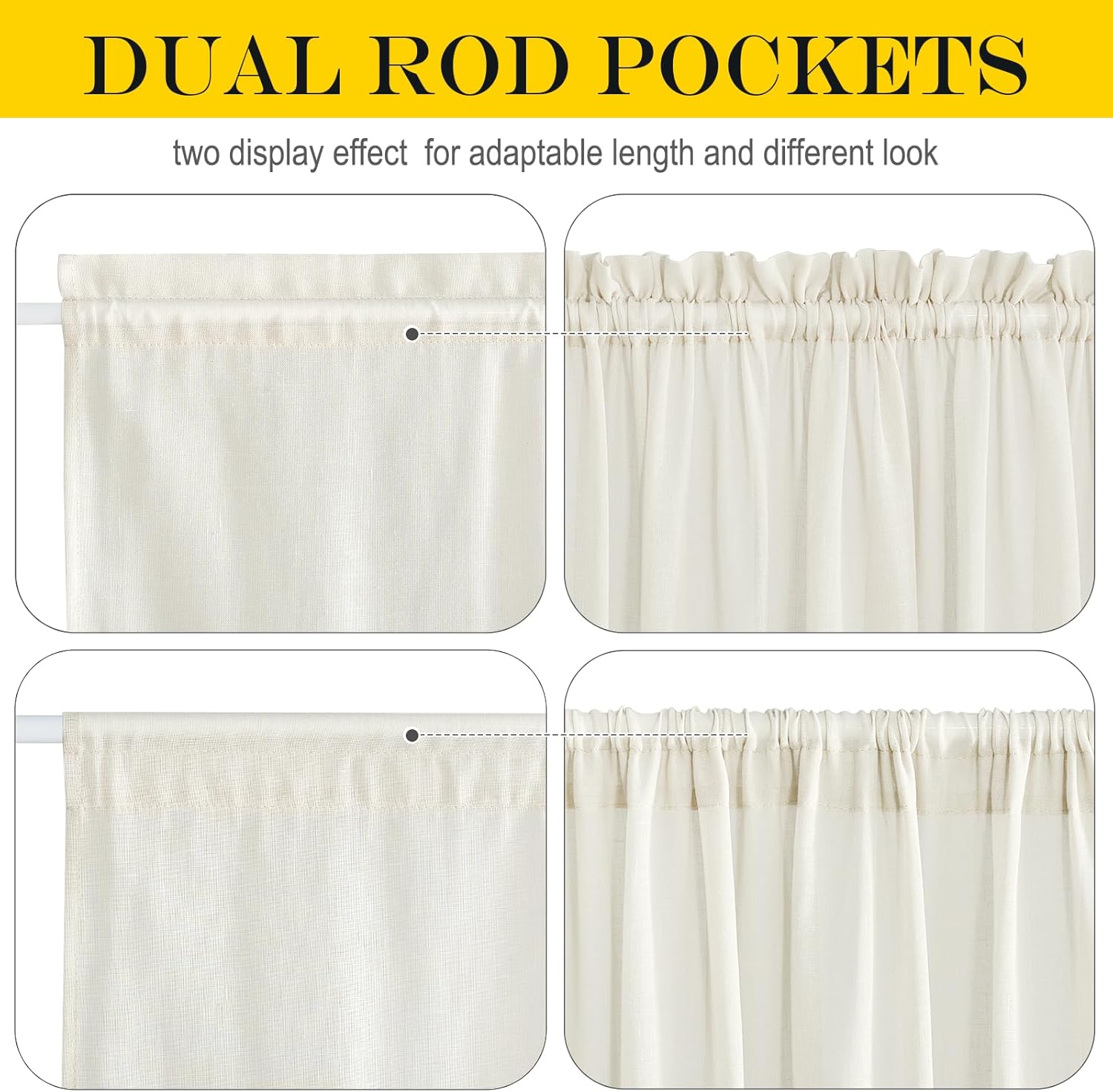 NICETOWN Linen Curtains 50 Inches Long for Bedroom Living Room Door, Light Filtering Sheer Curtains for French Front Back Door, Tie up Blind Shade, 1 Panel, 26" W x 50" L, Ivory White