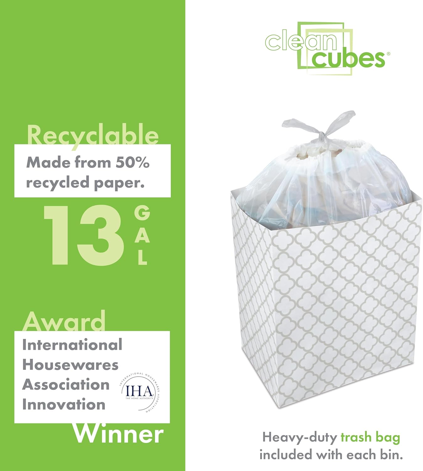 13 Gallon Disposable Pop-Up Trash Cans (6-Pack) with Fitted Bags – Foldable Garbage & Recycling Bins for Parties, Events & Kitchen (Trellis, 17" H x 13.5" W x 10" D)