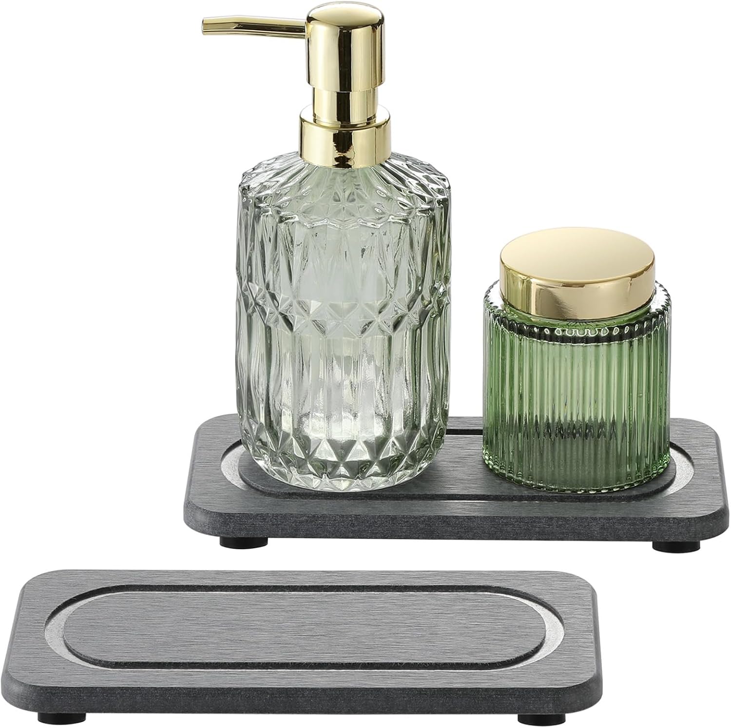 2Pack Diatomite Stone Coasters Water Absorbing Sink Tray for Kitchen & Bathroom Counter, Quick Dry Soap Dish Vanity Caddy, Dispenser Sponge Holder Space Organizer, Dark Gray - 8"x 3.8"