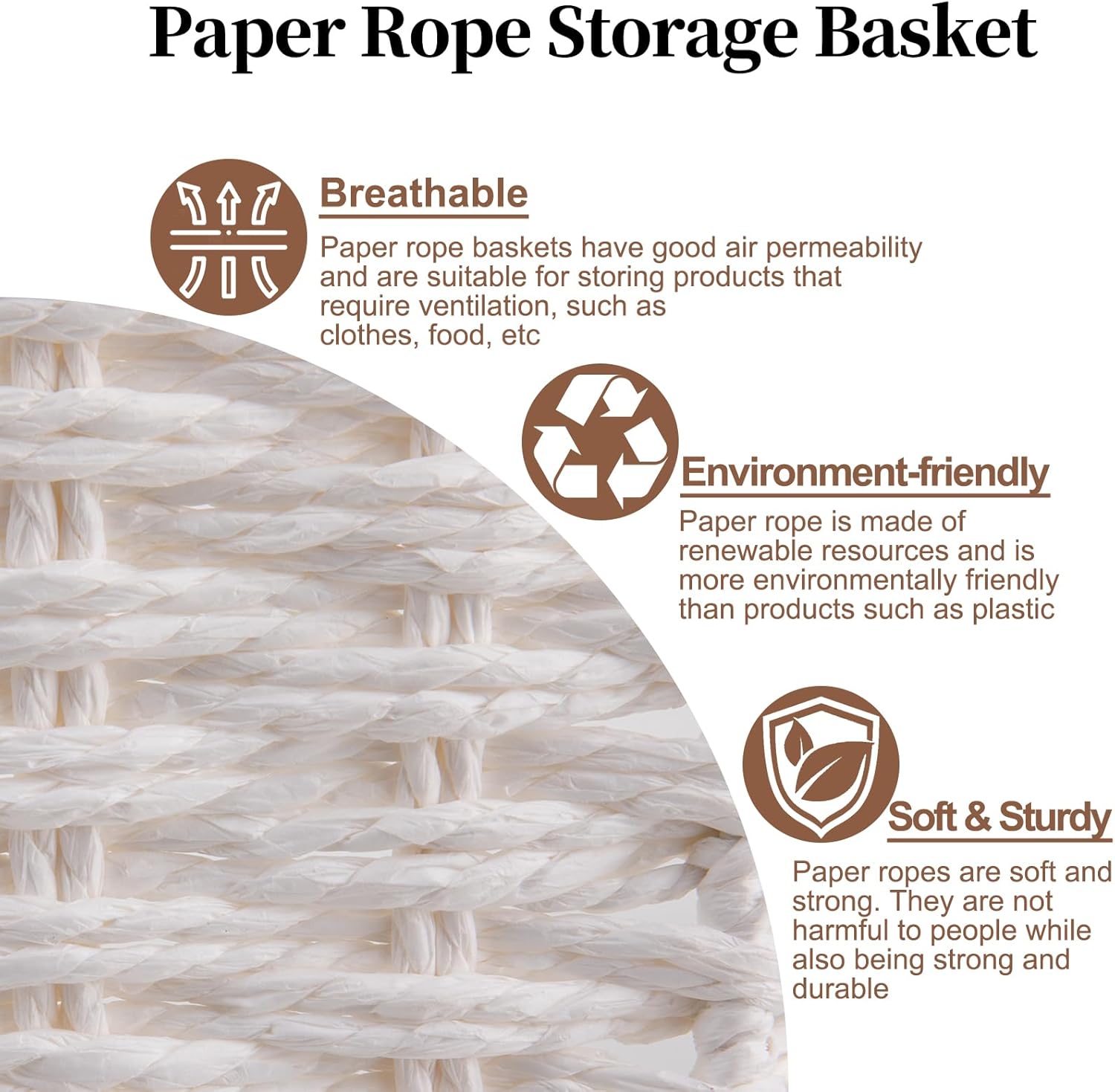 OIAHOMY Wicker Basket, Paper Shelf Basket with Built-in Handles, Rectangular Wicker Storage Bin for Pantry, Shelves, 1 Pack-White