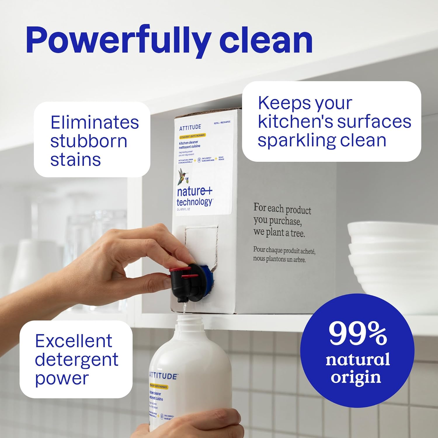 ATTITUDE Kitchen Cleaner Spray Refill, EWG Verified, Powerful Degreaser, Cuts Grease & Grime, Plant-Based & Vegan, Citrus Zest Scent, 67.6 Fl Oz