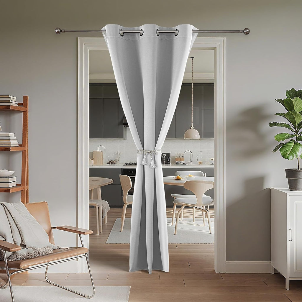 Joydeco Blackout Door Curtain for Doorway Privacy 72 Inches Long, Grommet Closet Curtain for Open Closet, Room Divider for Bedroom Living Room (Greyish White 52Wx72L, 1 Panel)