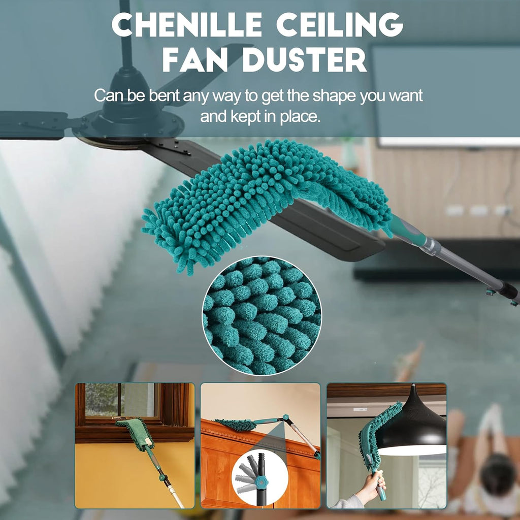 20 Foot High-Reach Duster Kit with 5-12FT Extendable Pole - High Ceiling Duster Cleaning Kit with Telescopic Pole,Cobweb Duster, Chenille Ceiling Fan Duster, Microfiber Feather Duster