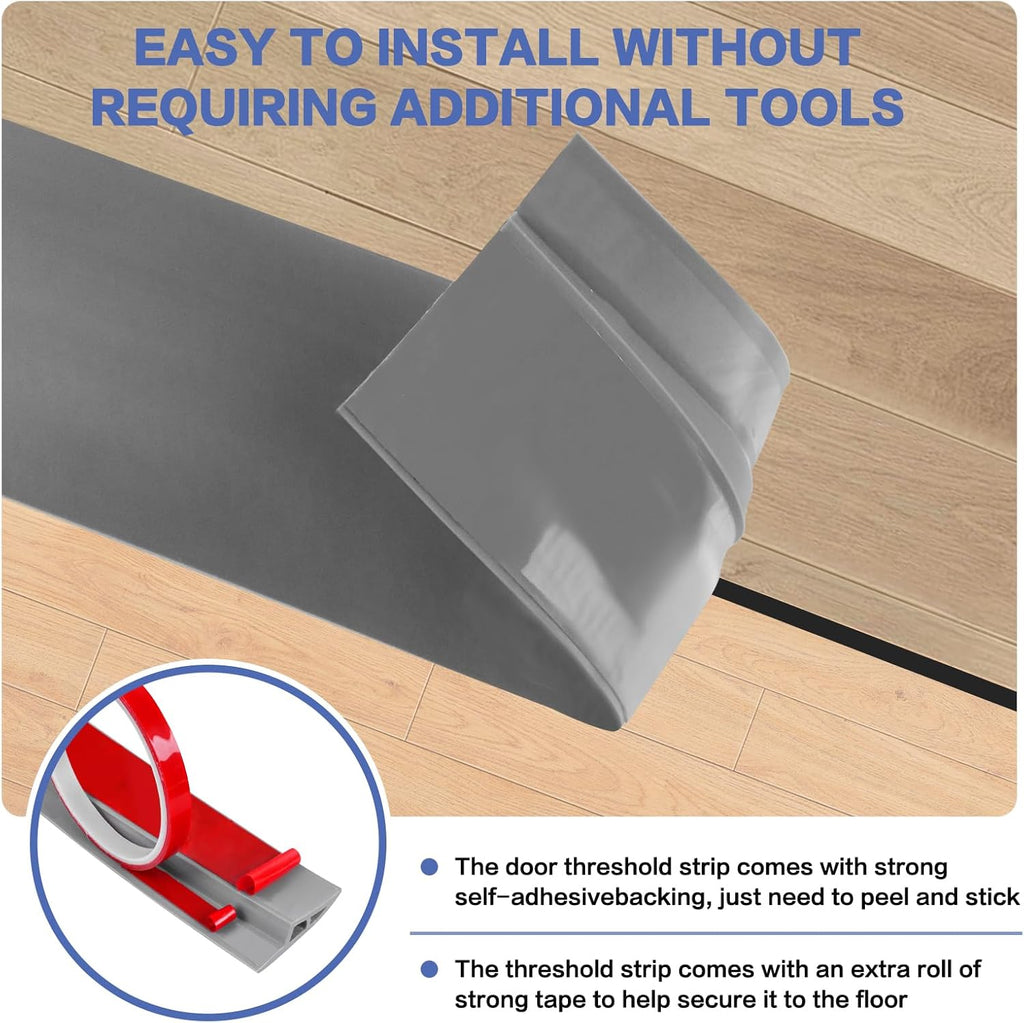Floor Transition Strip Vinyl Door Threshold Ramp Self Adhesive Carpet Edging Strip Doorway Edge Trim, Overlap Edge Reducer for Laminate Carpet, Floor, Tile (Gray, 2/5" to 3/5", 3.3Ft)