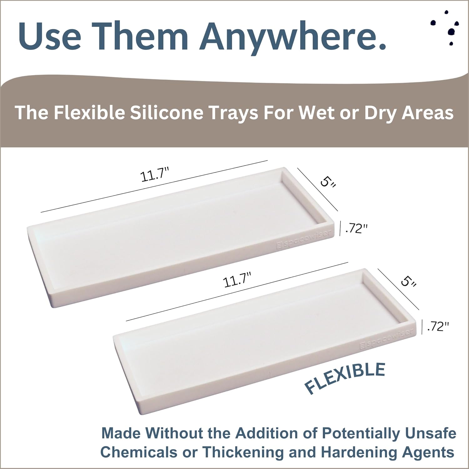 Countertop and Vanity Tray - 2 PC Large 11.7" Silicone Bathroom Trays, Counter Organizer, Dish Soap Sponge Holder Kitchen Sink Tray Organizer, Sink Caddy Toothbrush Key Kitchen Soap Trays