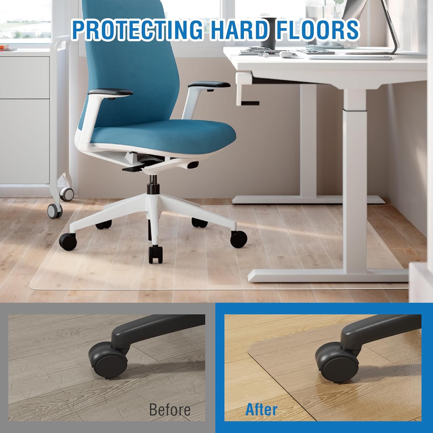 Clear Chair Mat, 75" x 60" Large Chair Mat for Hard Floors, Anti-Slip Desk Mat for Rolling Chair, Easy Glide Vinyl Floor Mat for Home Office Living Room, Clear
