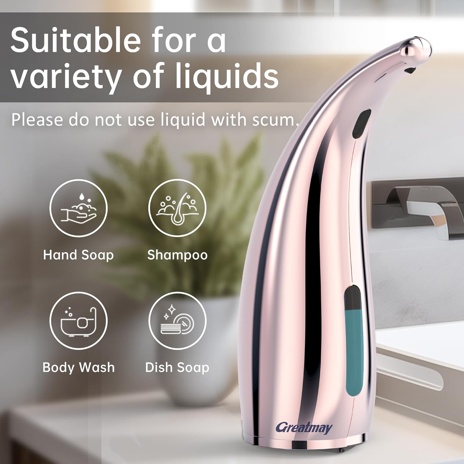 Adjustable Automatic Soap Dispenser Touchless, 4 Adjustable Levels Touchless Sensor Liquid Soap Pump Dispenser，300ml Rechargeable Magnetic Charging Hand Soap Dispenser for Kitchen，Bathroom