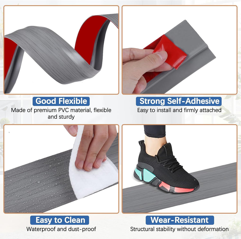Vinyl Door Threshold Flooring Transition Strip Self Adhesive Carpet Edging Strip for Laminate Doorway Edge Threshold from 2/5" to 3/5" (Light Gray Wood Grain, 3.3 Ft)