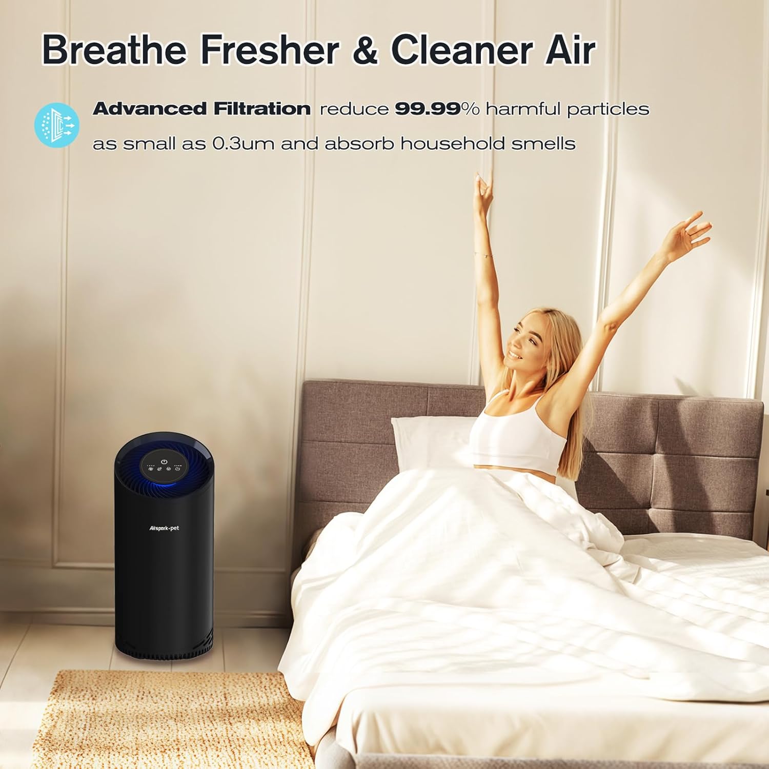 Pet Air Purifiers for Home Pets in Bedroom and Large room. Washable Pet Pre-Filter HEPA Air Purifier for Pet Hair Dander Odors, Filter 99.99% Smoke Dust Dander Pollen, Night Light Sleep Mode