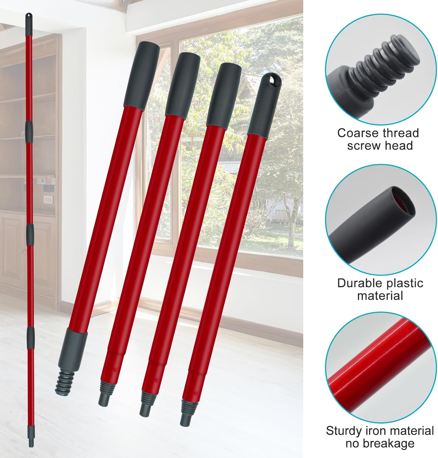 Spin Mop Replace Head, Base, Mop Handle Replacement for OCedar EasyWring 1 Tank System, Include 2 Microfiber Mop Head Replacement, 1 Sturdy Iron 30-58" Mop Handle, 1 Scrubber Head, 1 Spin Base