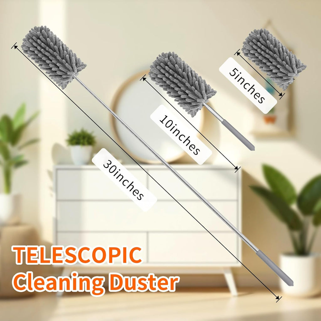 Mini Duster for Cleaning, 360° Bendable Hand Dusters with Extension Pole, Washable Small Duster for Car Interior, Office, Furniture