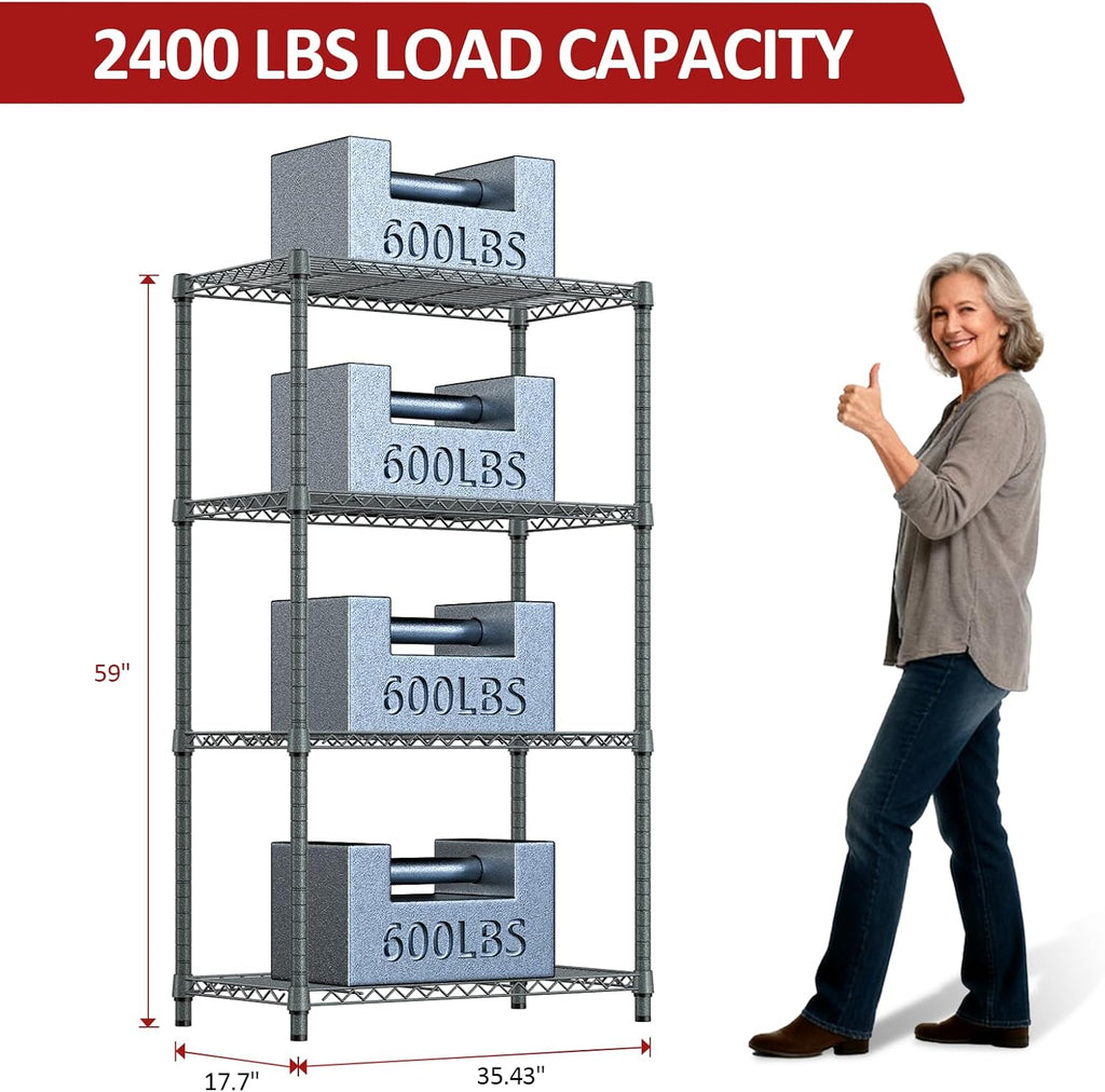 IZEUK Storage Shelves Outdoor Wire Shelving Unit Metal Rack 4 Tier, 17.7" D x 35.43" W x 59" H, Grey