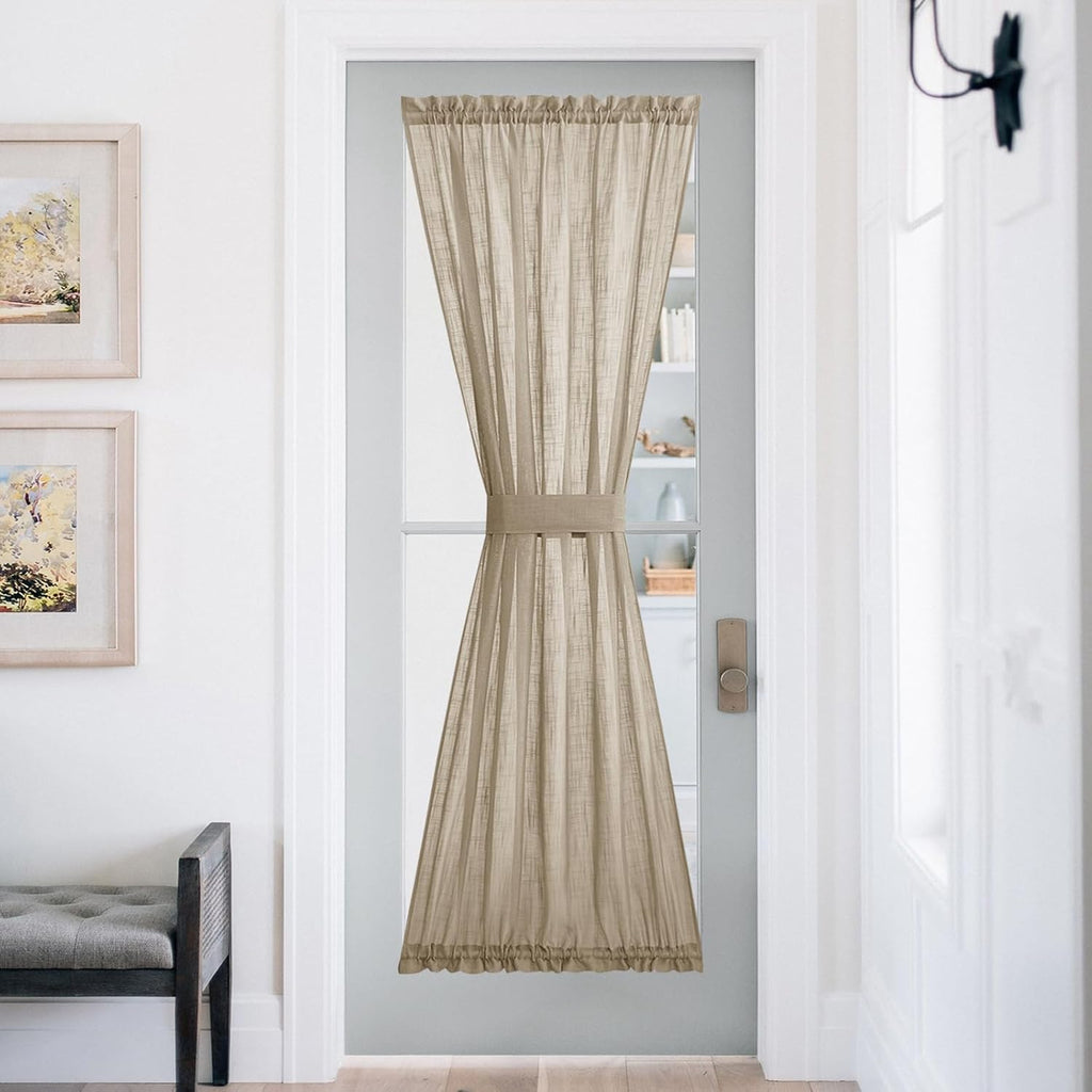 NICETOWN Sheer Door Panel Curtain - Semi Voile Linen Weave French Door Decor Privacy Protection Window Curtain for Sliding/Patio (W52 x L72, 1 Tie Backs + 1 Panel, Taupe)